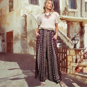 Easel Wine and Black Wide Legged Pants